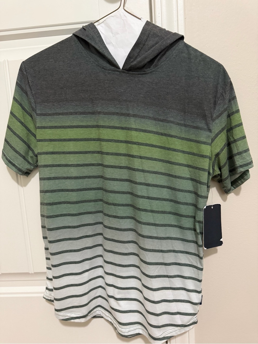 Univibe Green to Gray Striped Short-Sleeve Hooded Tee